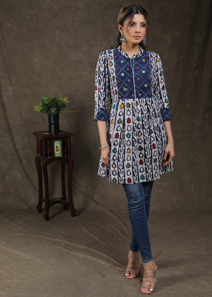 Exclusive Multicolor Kantha Tunic with Indigo and Mirror Work