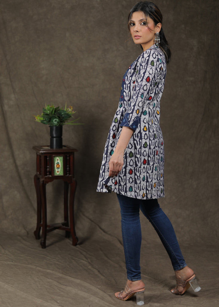 Exclusive Multicolor Kantha Tunic with Indigo and Mirror Work