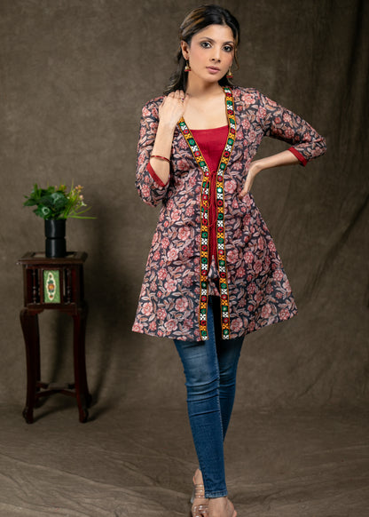 Layered Floral Print with Handmade Kutch Work with Matching Inner