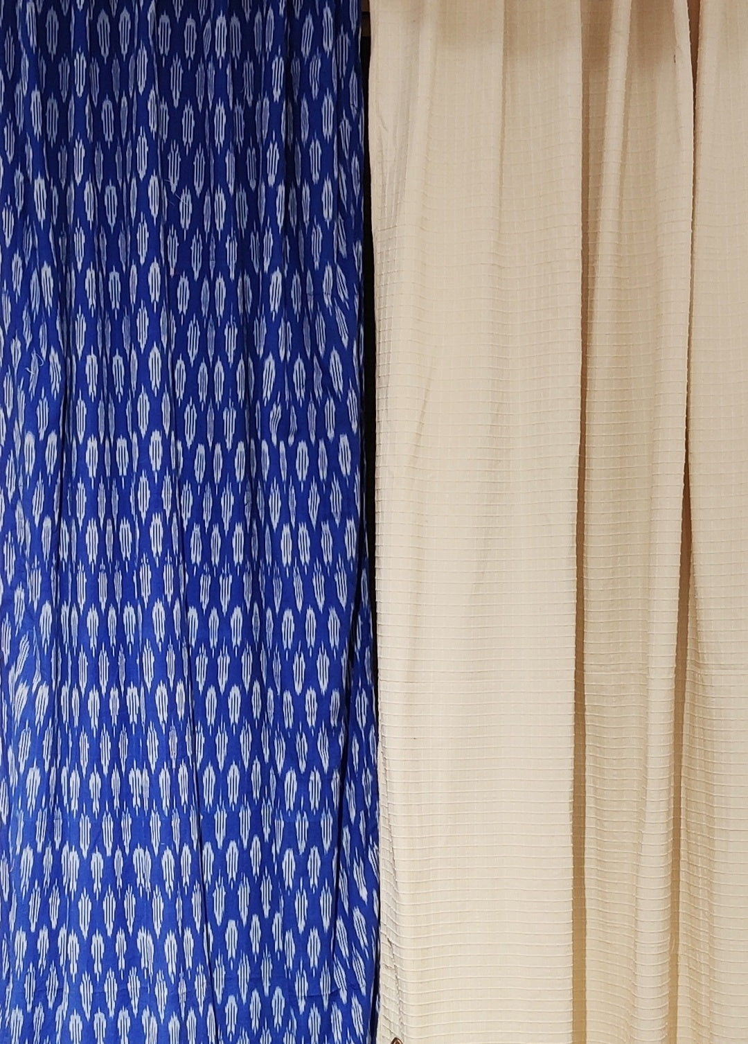 Exclusive ikat and offwhite chequered cotton curtain set - 5 pc set