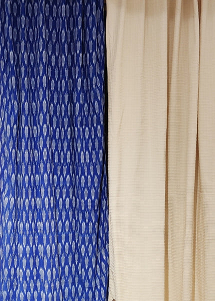 Exclusive ikat and offwhite chequered cotton curtain set - 5 pc set