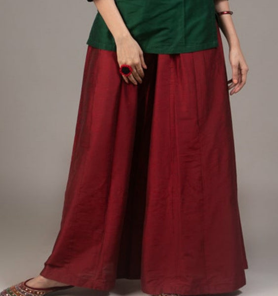 Maroon cotton silk pallazo pants