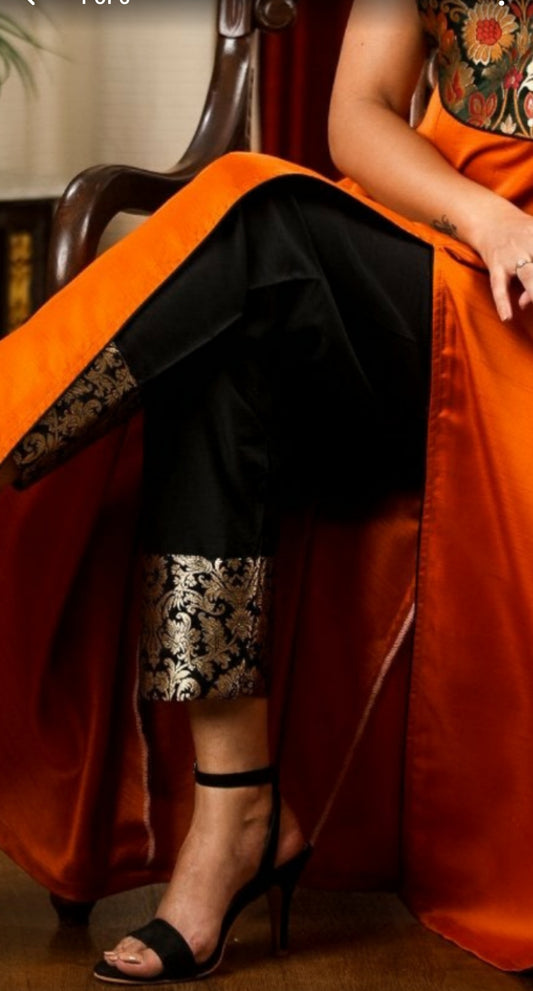 Black cotton silk pants with banrasi border