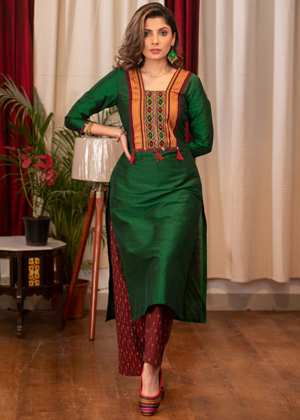 Green Kurti and purple Sharara with Dupatta - ELZ Fashions - Ethnic Wear