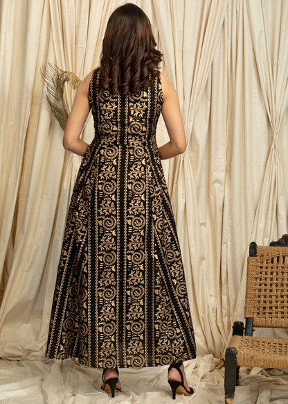 Stylish Gold Foil Printed Fine Cotton A Line Kurta with Center Slit