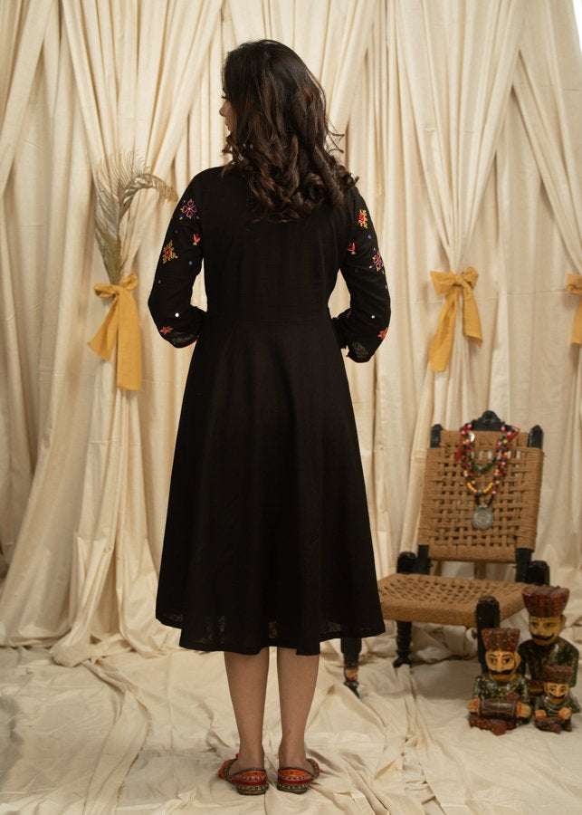 Exclusive black dress with hand embroidery & mirror work