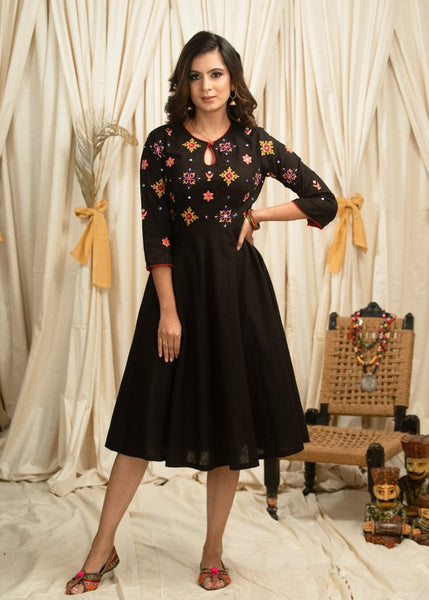 Exclusive black dress with hand embroidery & mirror work
