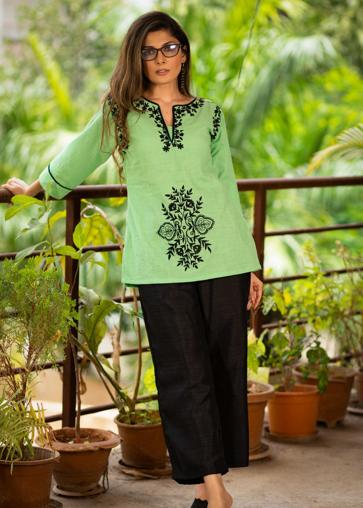 Exclusive embroidered pista cotton top