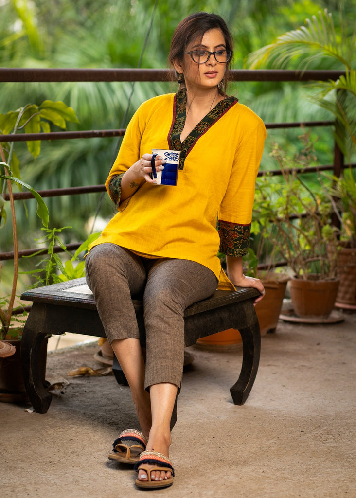 Exclusive mustard top with Ajrakh detail