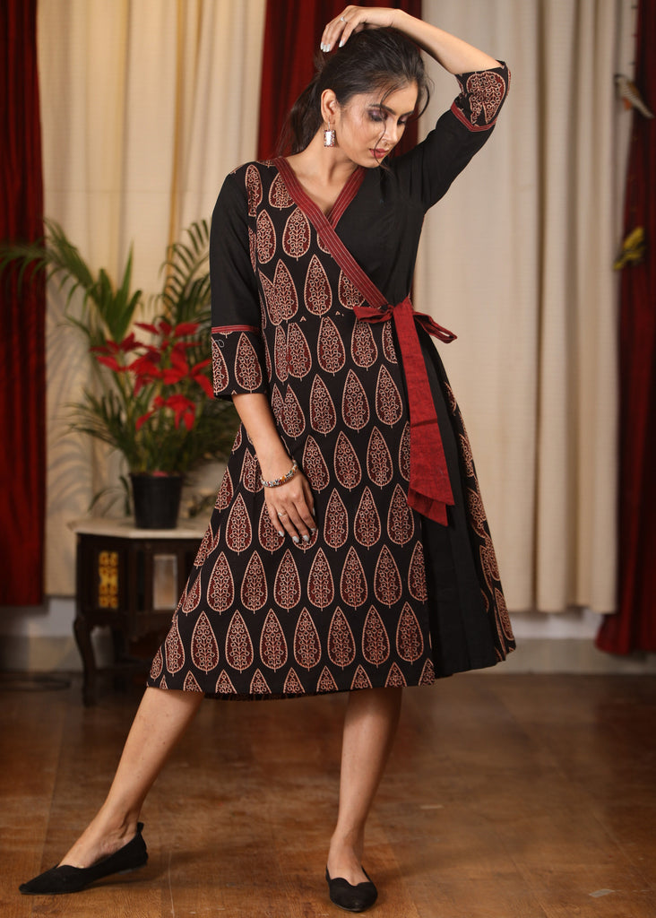 Exclusive Ajrakh overlapping one piece dress – Sujatra