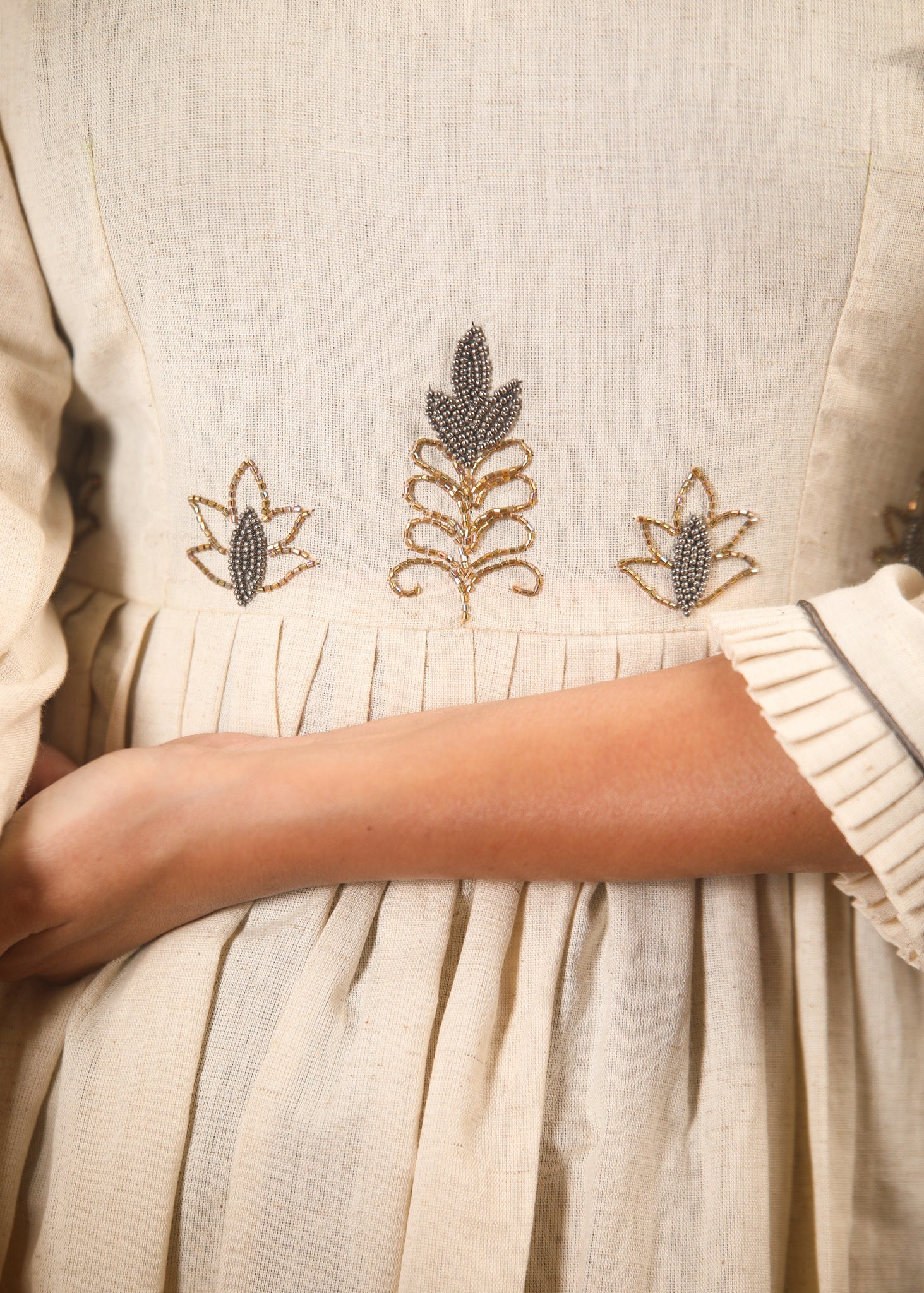 white christmas dresses Off white flex cotton dress with hand embroidered zardosi work – Sujatra