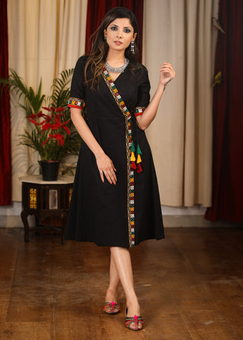 Exclusive black dress with authentic hand embroidered mirror work