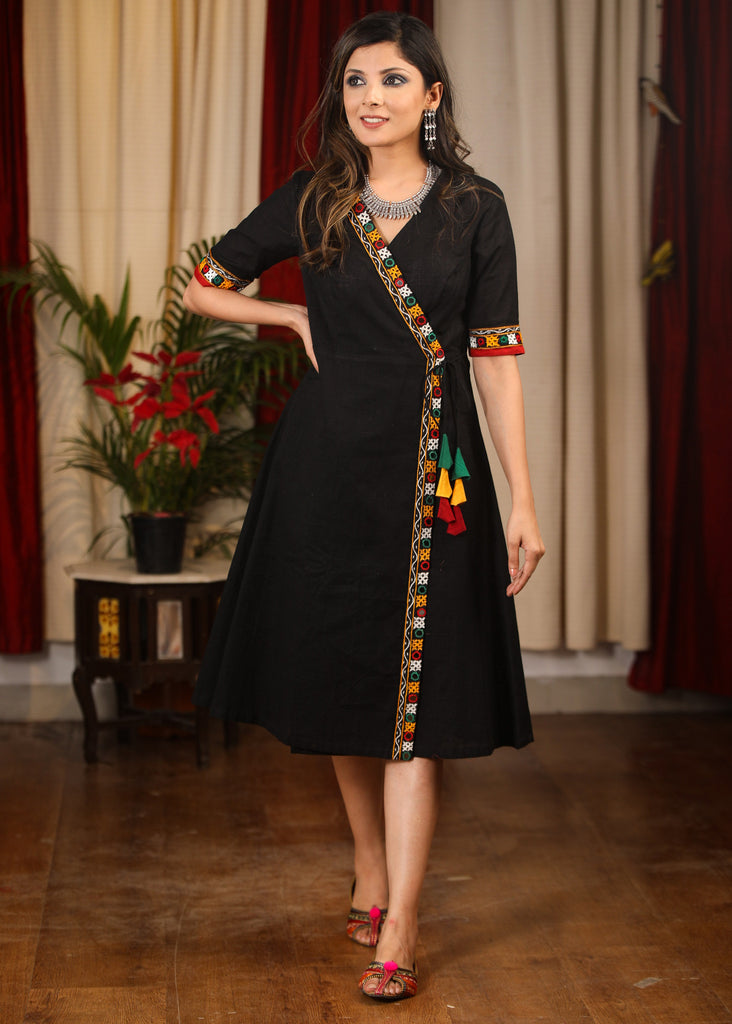 Exclusive black dress with authentic hand embroidered mirror work