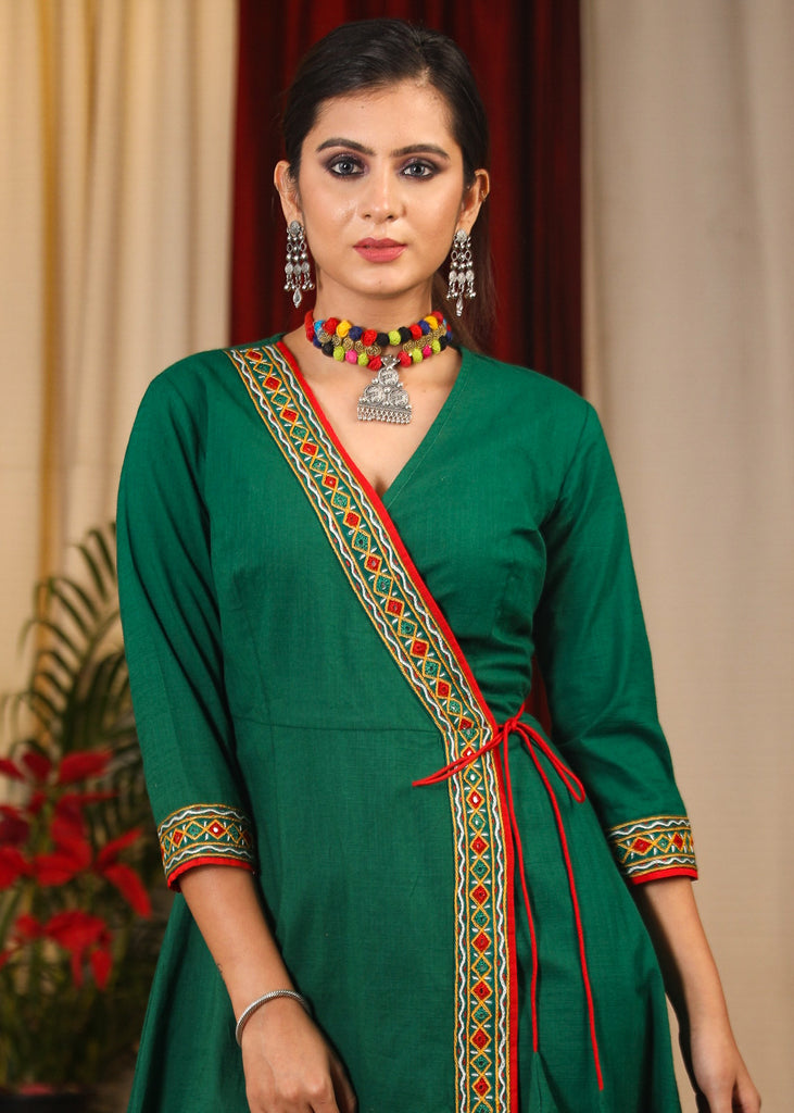 Exclusive green dress with authentic hand embroidered mirror work