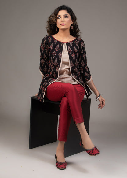 Cotton black Ajrakh printed layered top