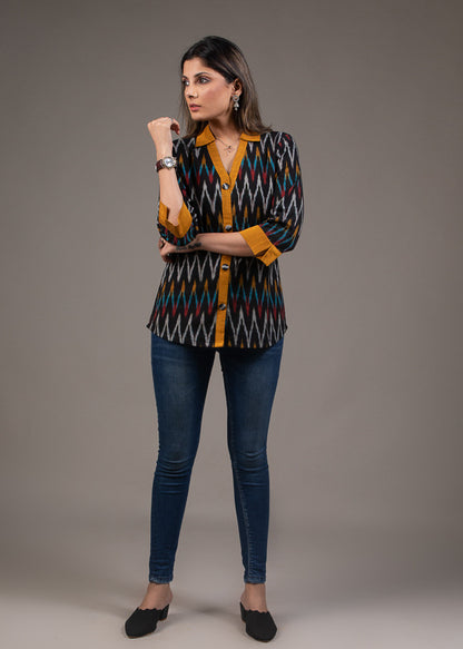 Multicolor Ikat cotton shirt top