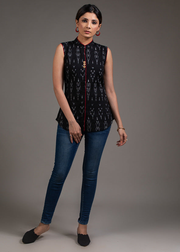 Exclusive black ikat sleeveless top – Sujatra