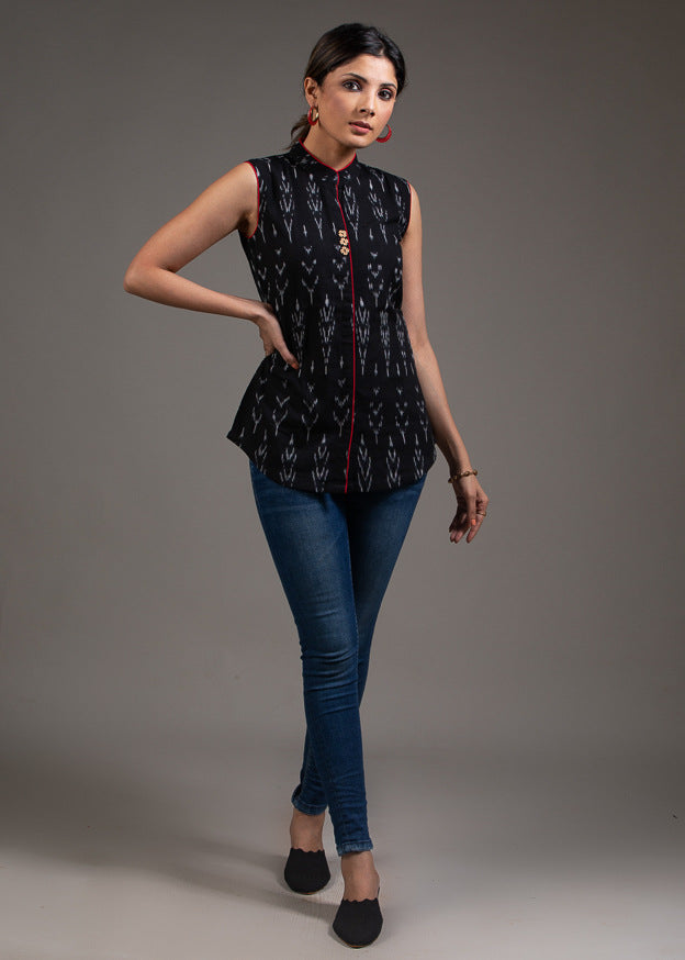 Exclusive black ikat sleeveless top