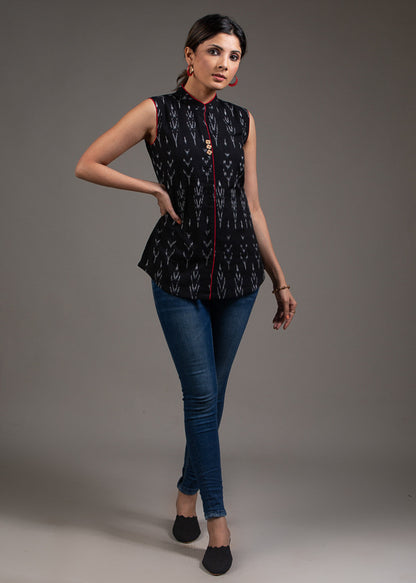 Exclusive black ikat sleeveless top
