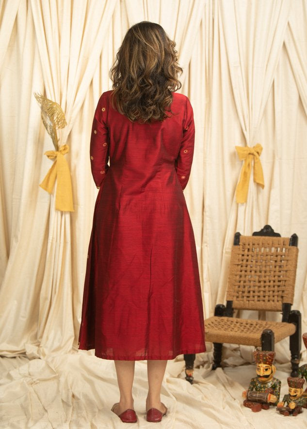 Exclusive maroon cotton silk dress with mirror work all over