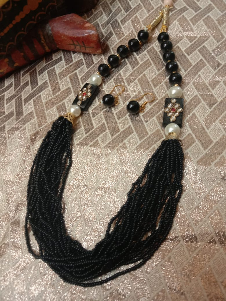 Seed bead multi layer combination necklace set - Black