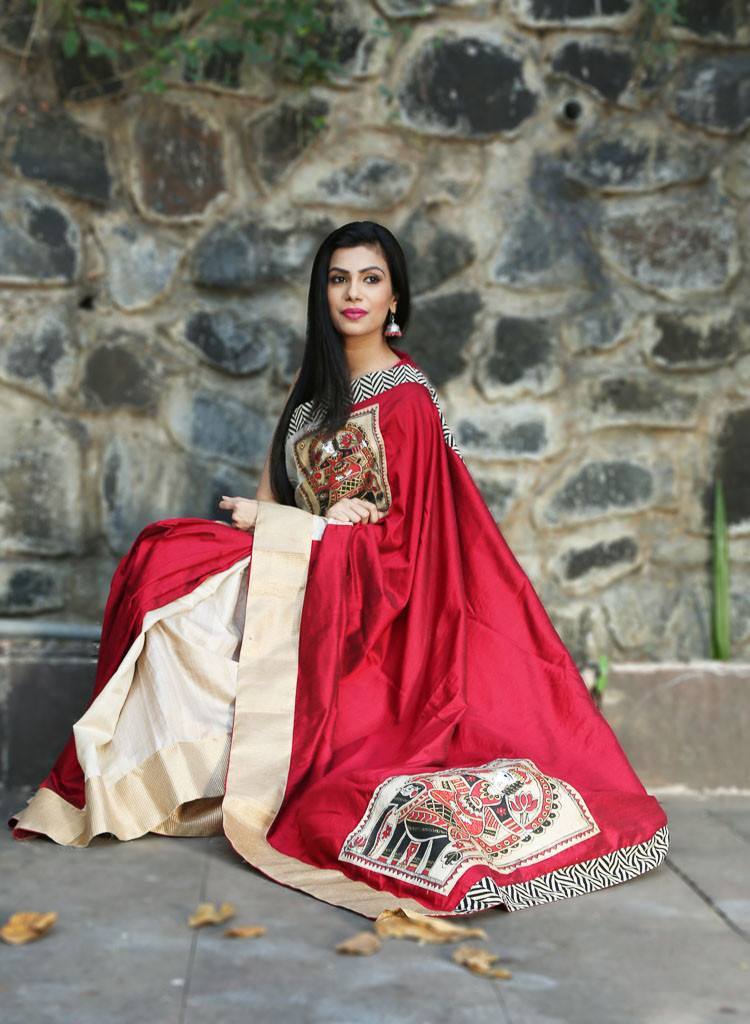 Red Cotton Silk with Pure Tassar Silk
