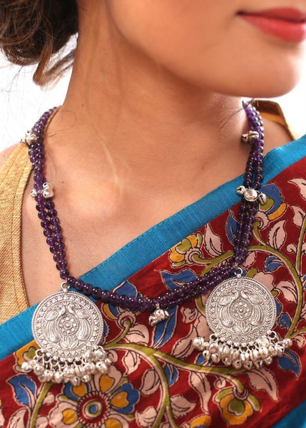 Exclusive coin pendant with purple beads & ghungroo neckpiece