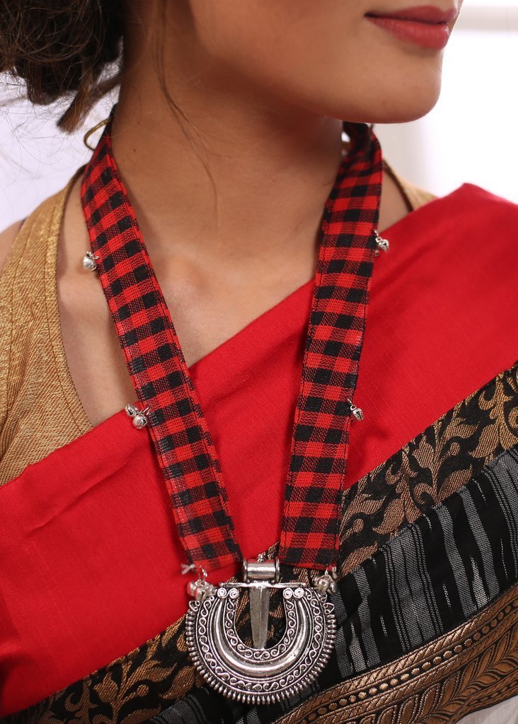 Exclusive combination of gypsy pendent and gamcha handmade neckpiece