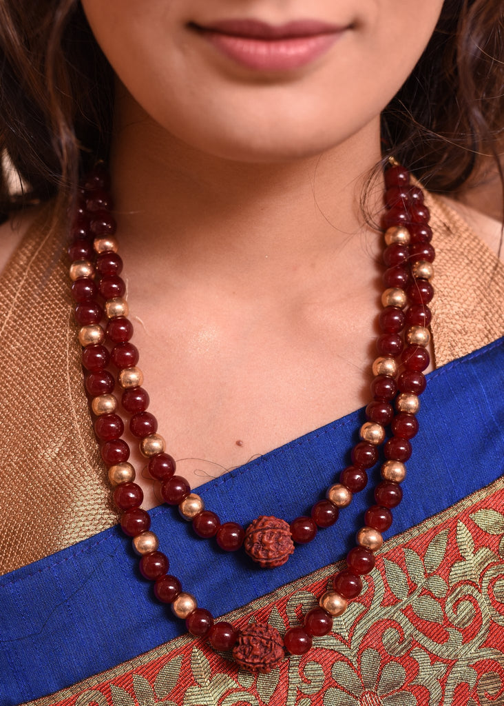 Exclusive double layered glass beaded necklace with rudraksh
