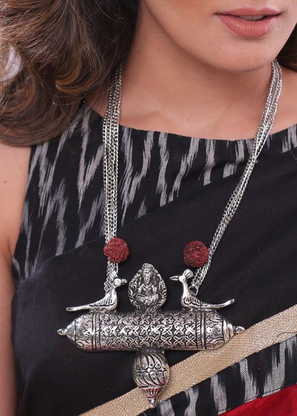 Exclusive geman silver goddess pendant with rudraksh & chain necklace
