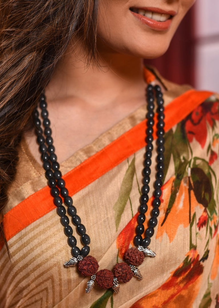 Exclusive glass beads & rudraksh combination necklace