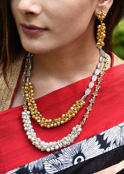 Exclusive golden & silver color combination ghungroo necklace set