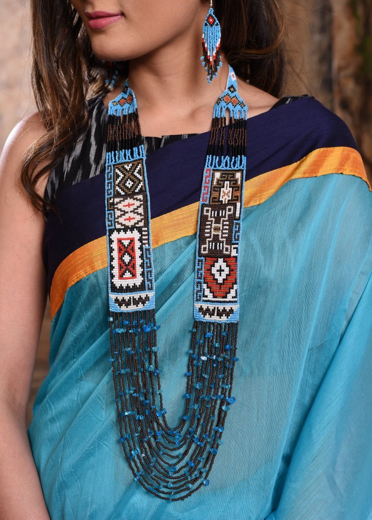 Exclusive hand made blue seed beed neclace set