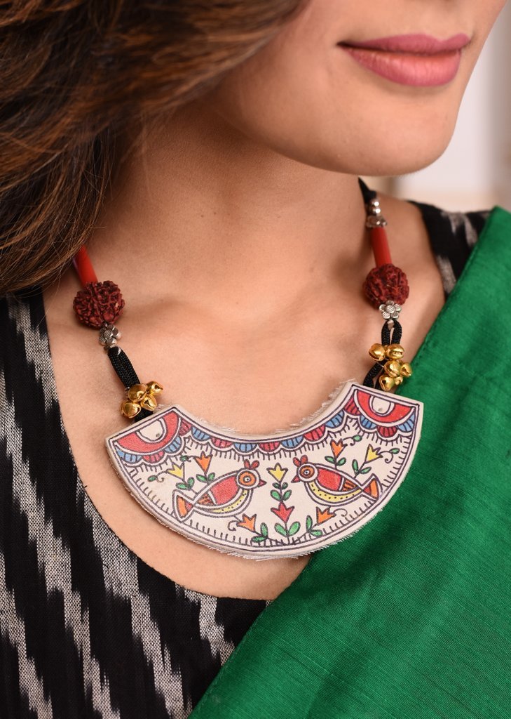 Exclusive hand painted pendant with ghungroo and rudraksh combination necklace