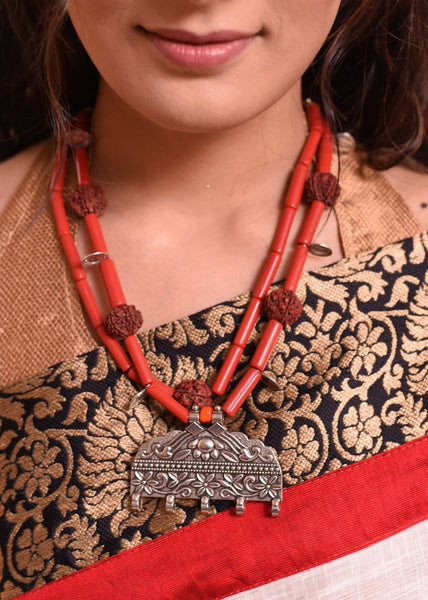 Exclusive neklace with rudraksh and german silver pendant