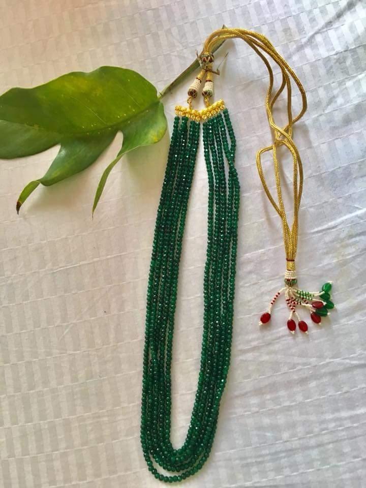 Green semiprecious multi layered necklace