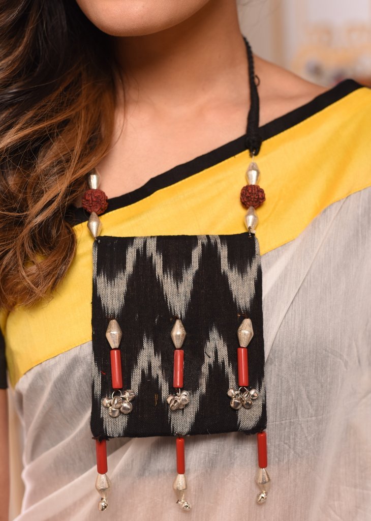 Handmade ikat fabric neckpiece