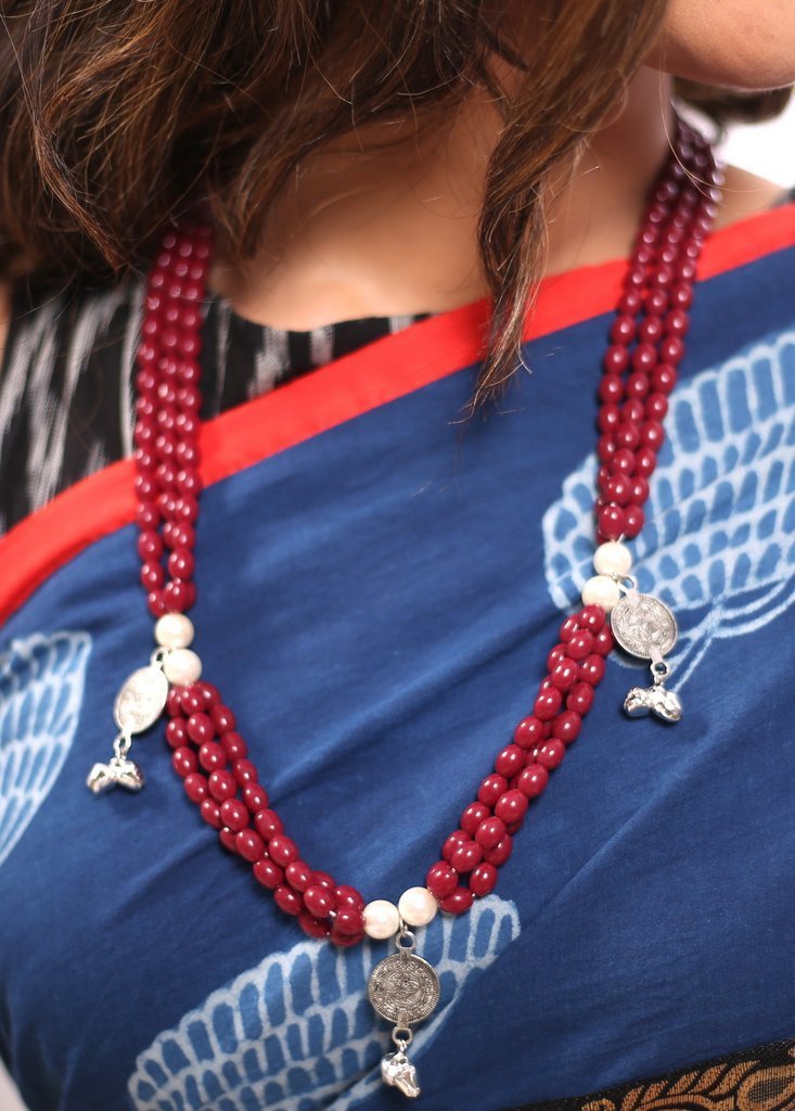 Multilayered Glass beads with coins neckpiece