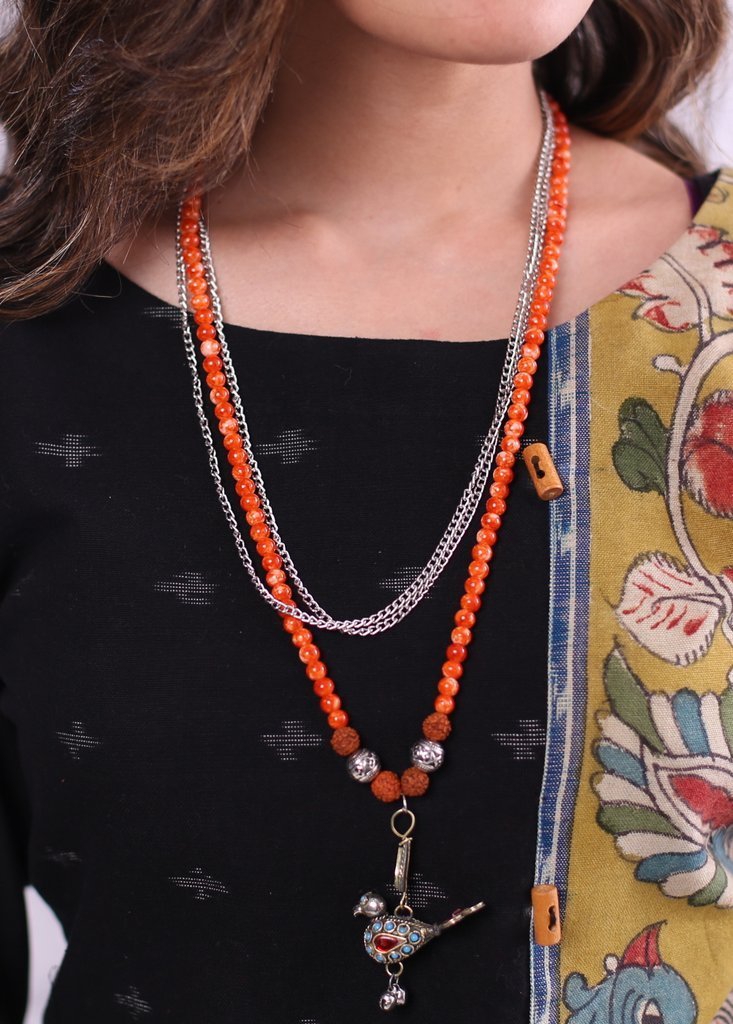 Orange beads and exclusive afghani pendant neckpiece