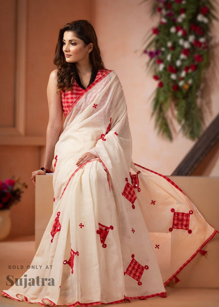 Pure cotton saree with gamcha blouse piece & designer gamcha patch work